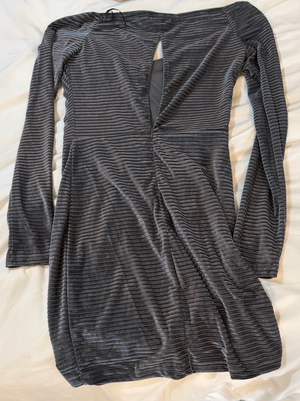 Skylar + Madison Charcoal Ribbed Velvet Long-Sleeve Dress